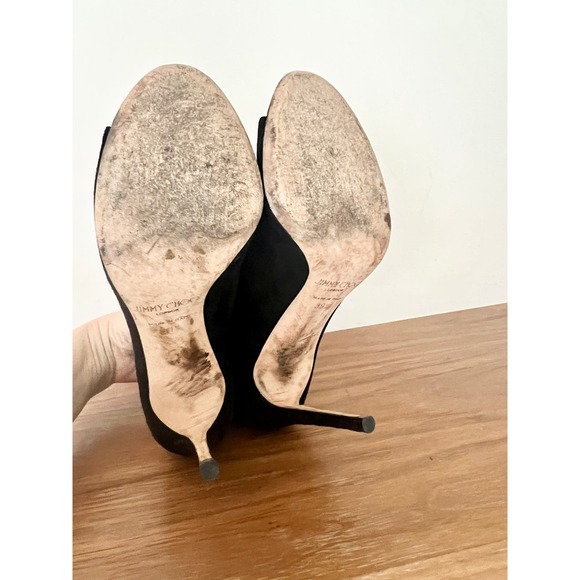 Jimmy Choo Mavy Suede Lace Up Open Toe Ankle Bootie Black Women's Size 39.5 / 9 - Picture 12 of 13